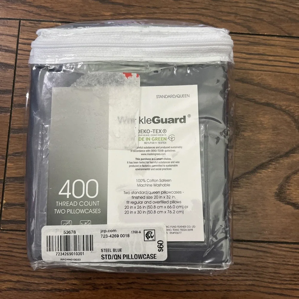 wrinkleguard 400 thread count 2 pillowcases steel blue standard queen